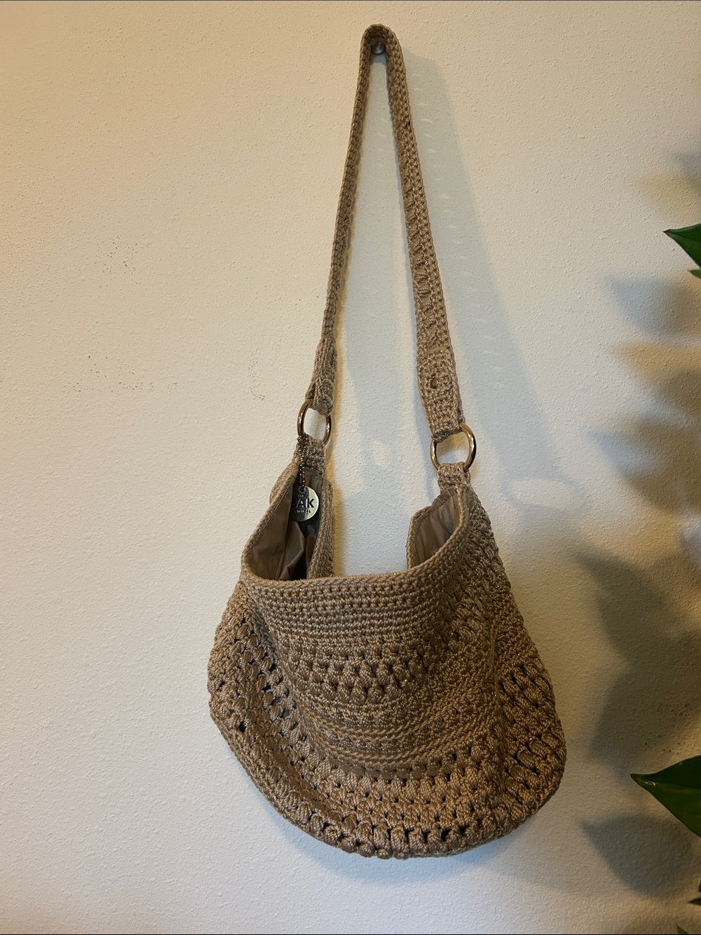 The Sak Crochet Tan Gold Shoulder Bag Y2K